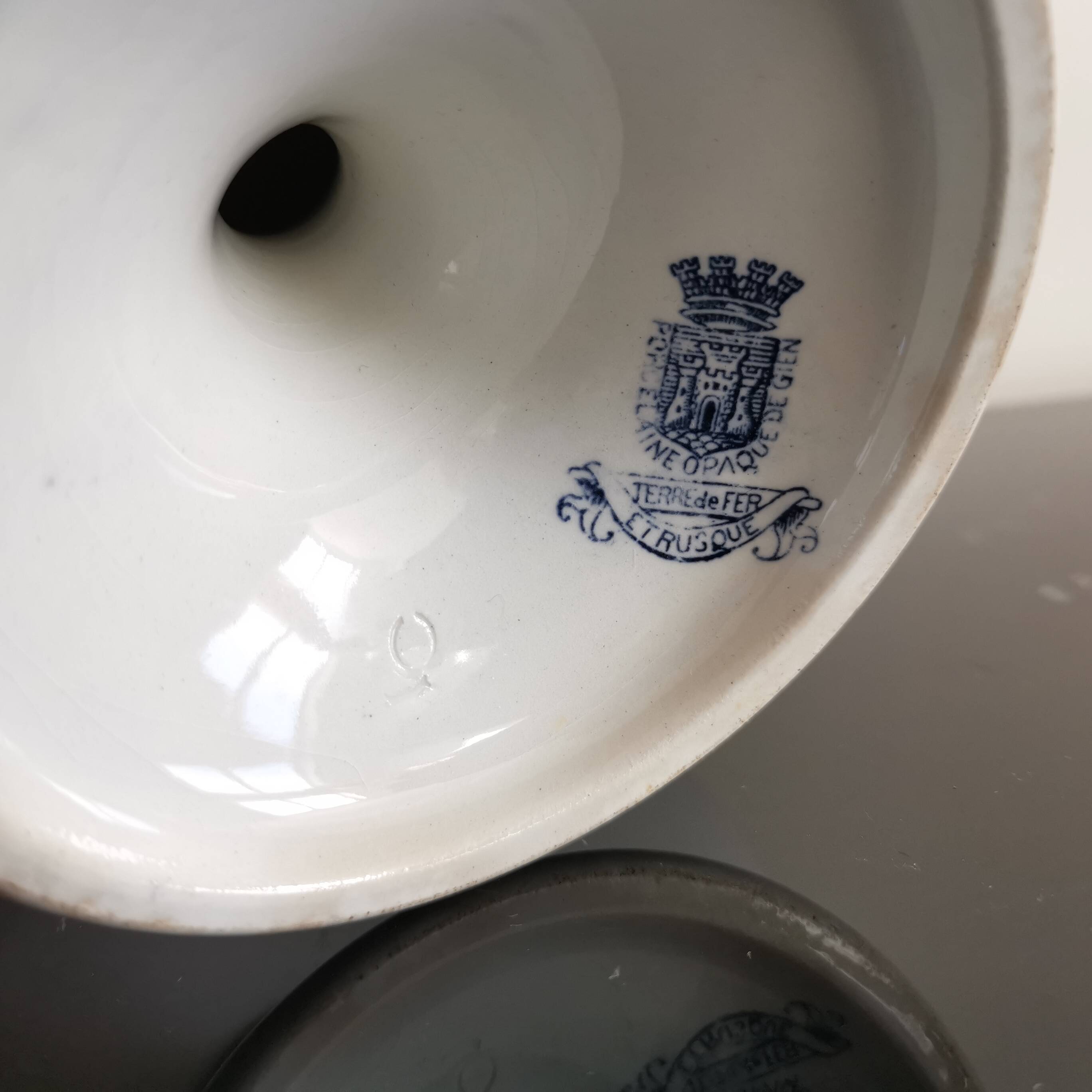 Old compote bowl Terre de Fer Opaque Porcelain from Gien "Etruscan" model