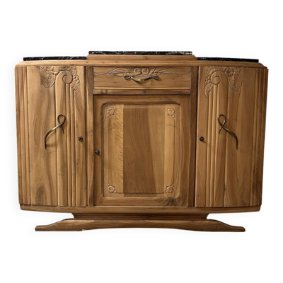Grand buffet vintage Art Déco Ysandre 3 portes 1 tiroir bois massif marbre