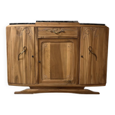 Large vintage Art Deco buffet Ysandre with 3 doors and 1 drawer, made of solid wood and marble.