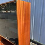 Meuble scandinave vintage avec vitrine fumée et tiroirs – années 60/70