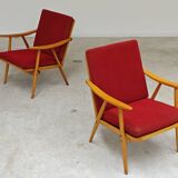 Pair of red Boomerang armchairs by Antonin Suman for Ton Bystrice Thonet