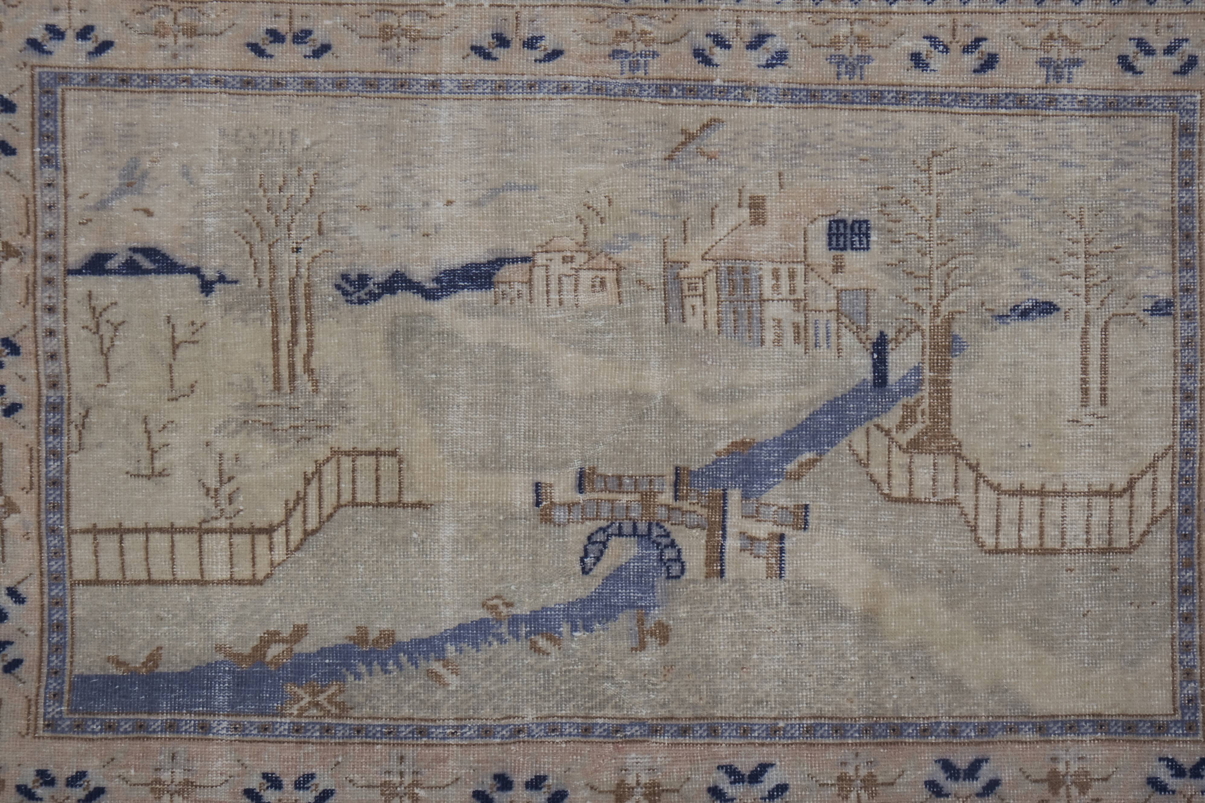 Shabby chic vintage turkish village pictorial rug 3'7'' x 5'4''