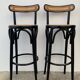 Pair of high canne stools or black curved wooden bar chairs, 1970