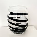 Vintage Kosta Boda Clear & Black Swirl Striped Art Vase, Sweden, 1990s