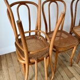 Set of 4 cane chairs in bentwood and honey-coloured cane thonet early 20th century