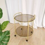 Vintage Smoked Glass Serving Trolley: 1970s Mid-Century Modern Bar Cart