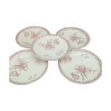 Set of 5 dessert plates bread or under cup Sarreguemines model Fontanges emboss