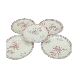 Set of 5 dessert plates bread or under cup Sarreguemines model Fontanges emboss