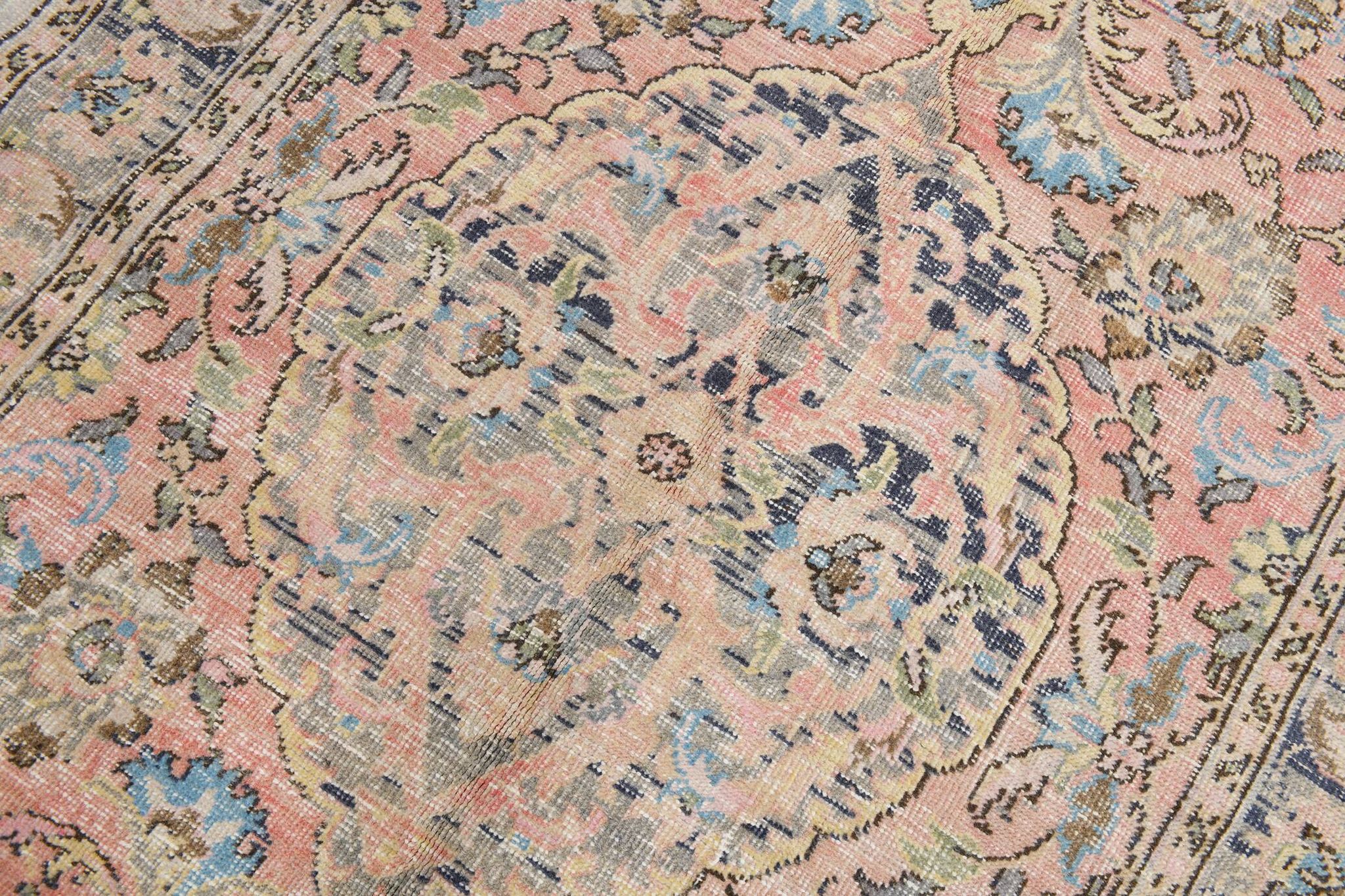 4x8 Pink & Navy Blue Vintage Rug 137x256Cm SK 6302