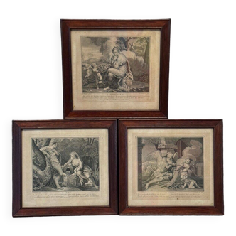 Suite of three 18th century engravings representing scenes from Antiquity