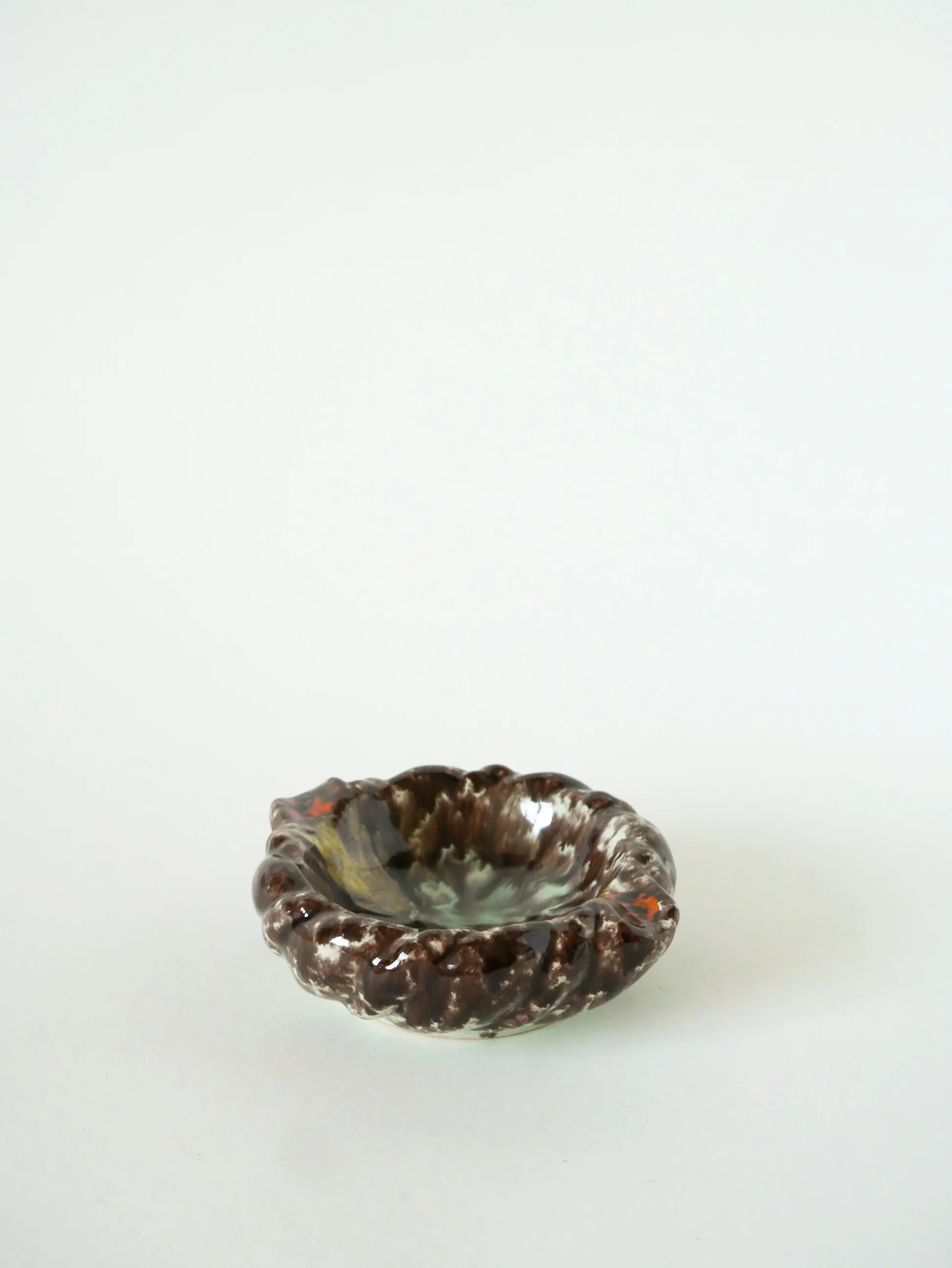 Ceramic ashtray, brown & multicoloured, 1970