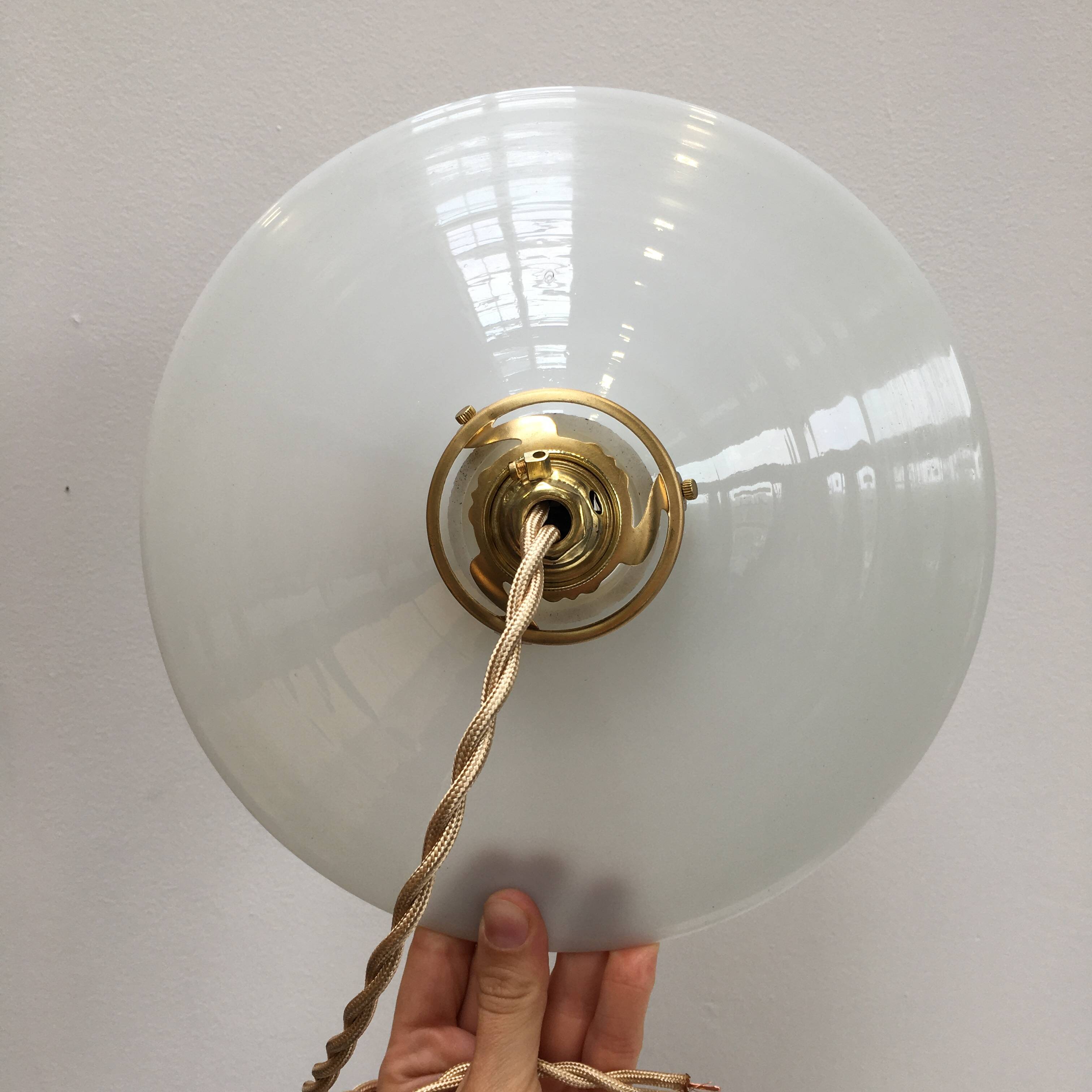 Vintage suspension lamp in white opaline