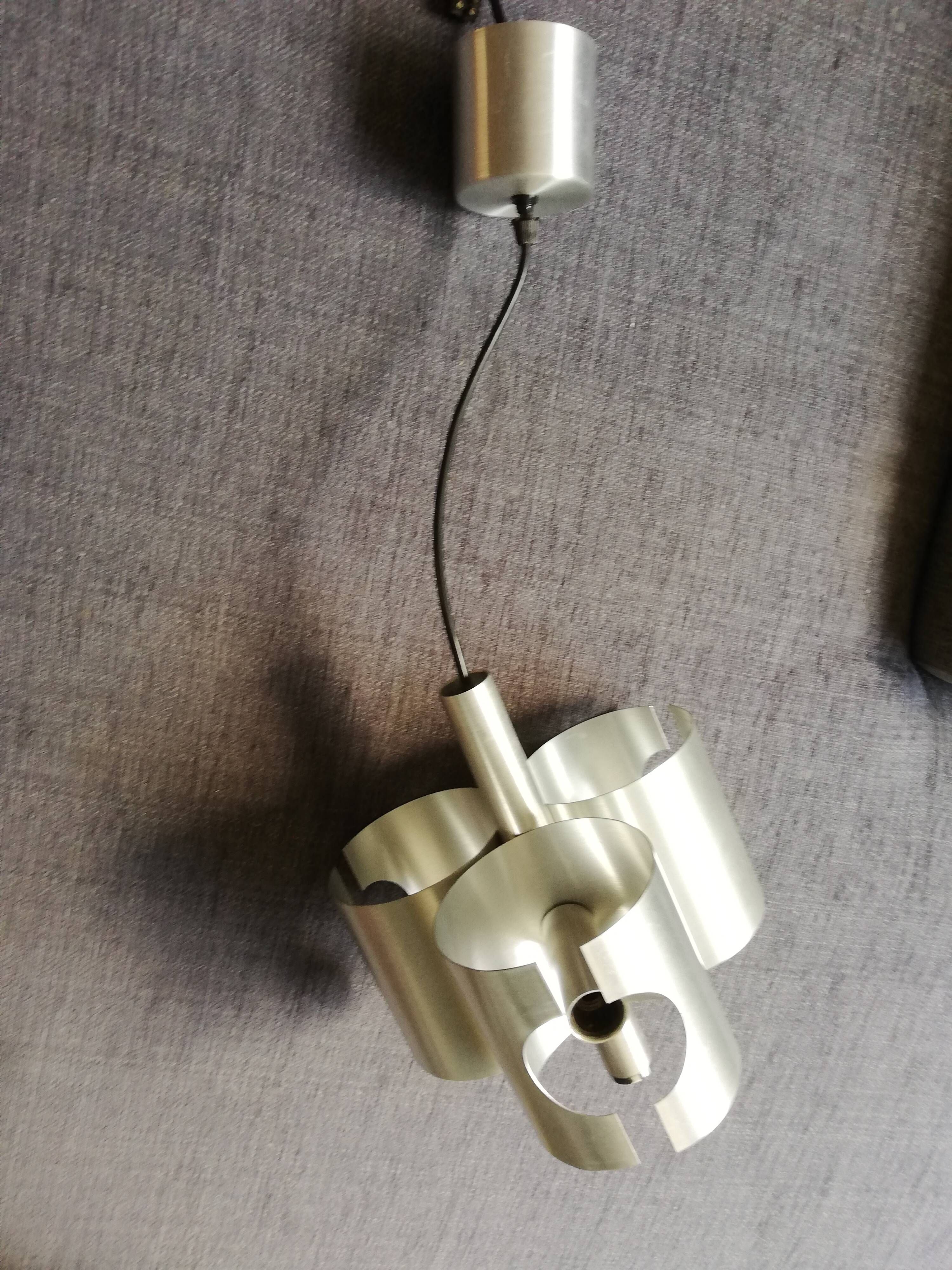 Chandelier stainless steel suspension 3 lamps space age vintage 60 70
