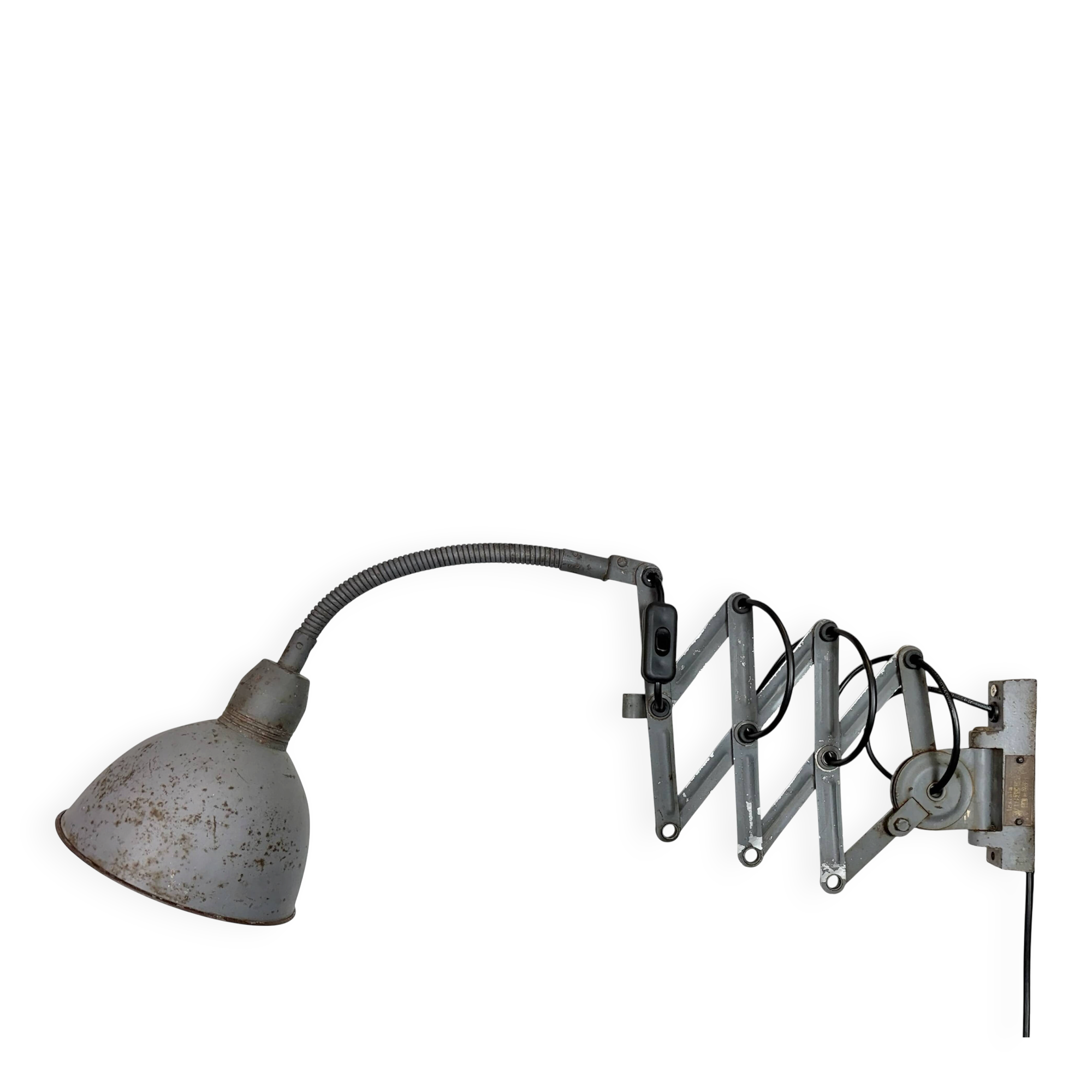 Grey Industrial Gooseneck Scissor Wall Lamp from Elektroinstala, 1960s