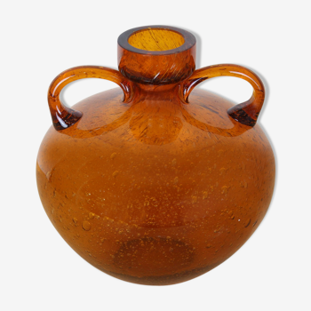 Vase à anses orange verre bullé de Biot