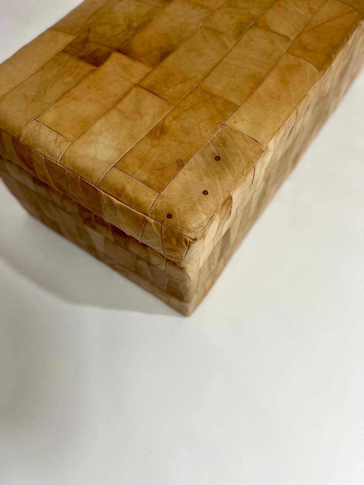 De Sede style storage bench, leather patchwork, 1970s design