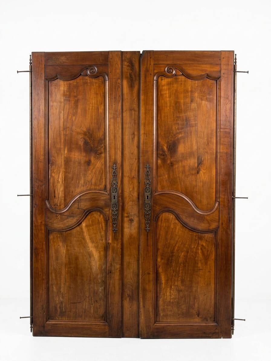 Paire de portes de placard style Louis XV en merisier massif
