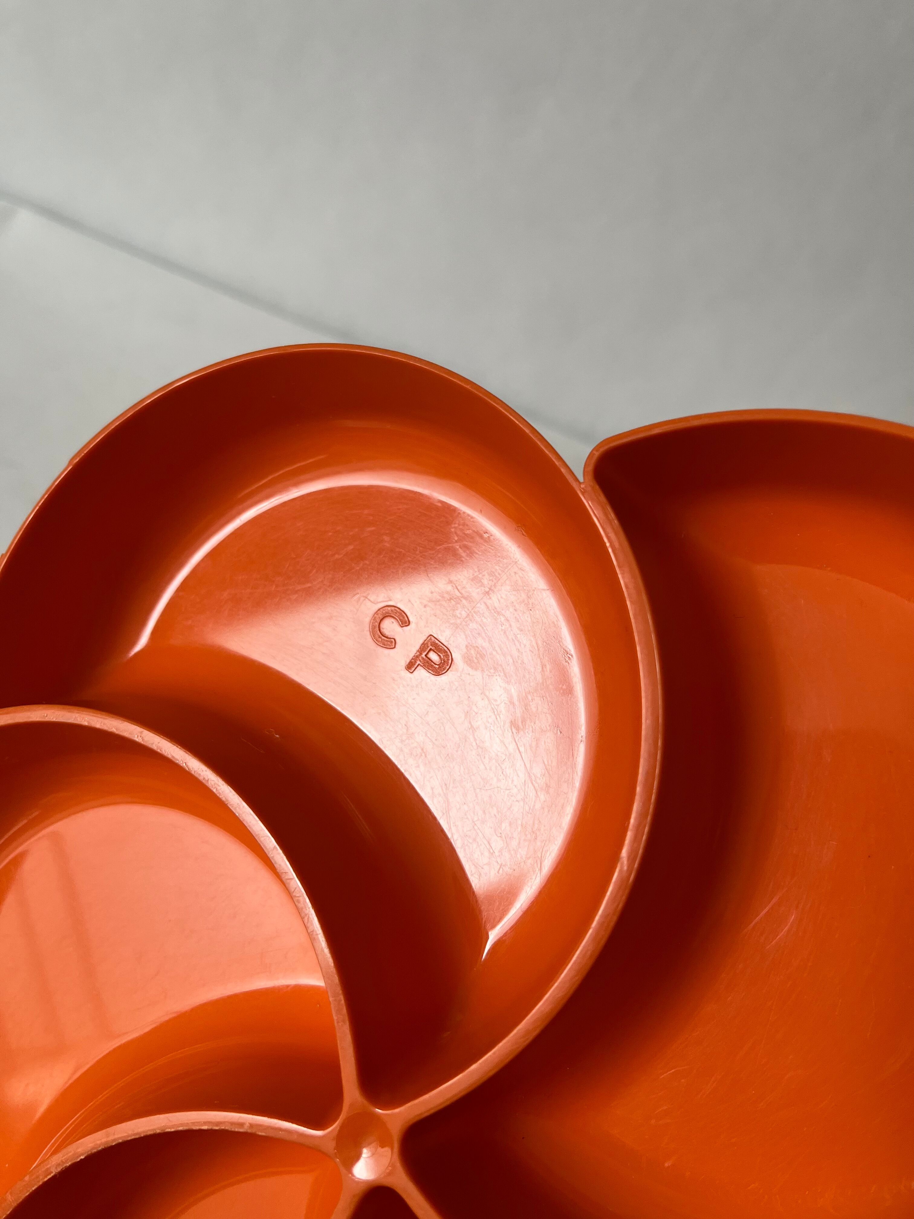 Vintage orange plastic flower dish