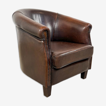 Vintage dark brown sheep leather clubchair rijsbergen