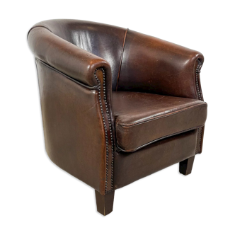 Vintage dark brown sheep leather clubchair rijsbergen