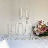 7 Luminarc champagne flutes, Lance model, 1970, made in France