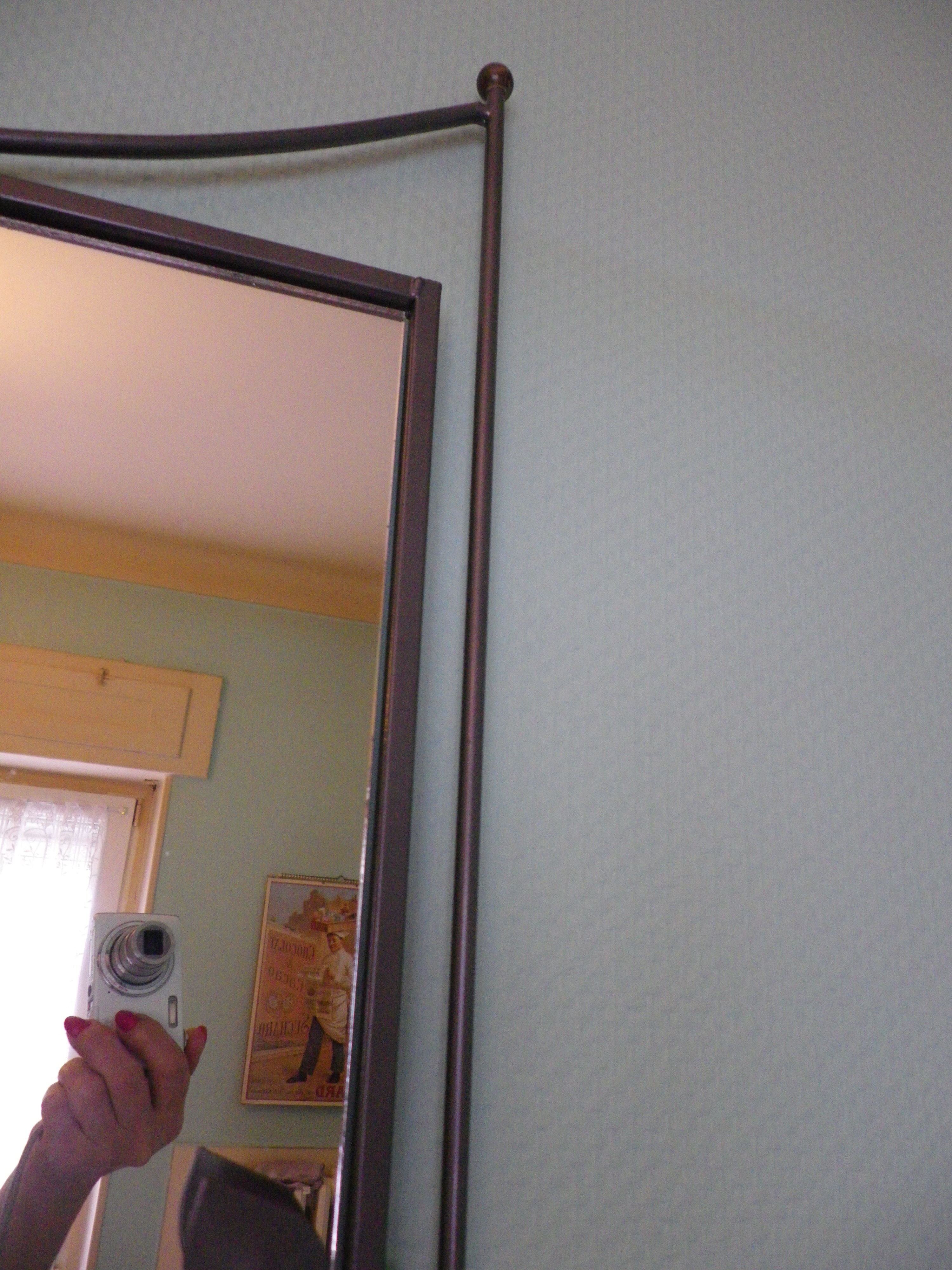Designer mirror with gray metal surround 89x37cm