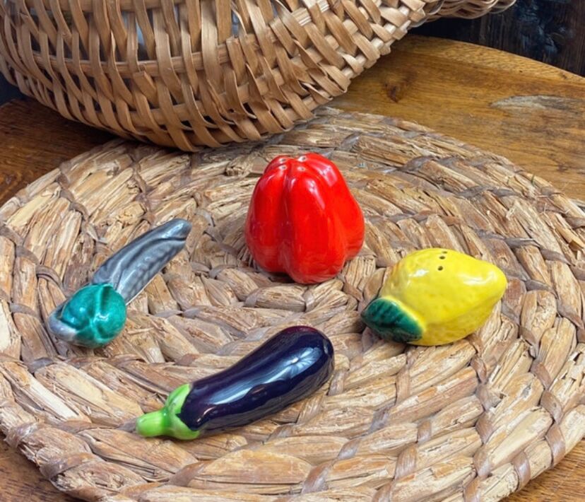 Salt and pepper shakers vegetable ceramic Vallauris