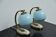 Set of 2x Bedside lamps with blue glass and bronze feet, 1930s