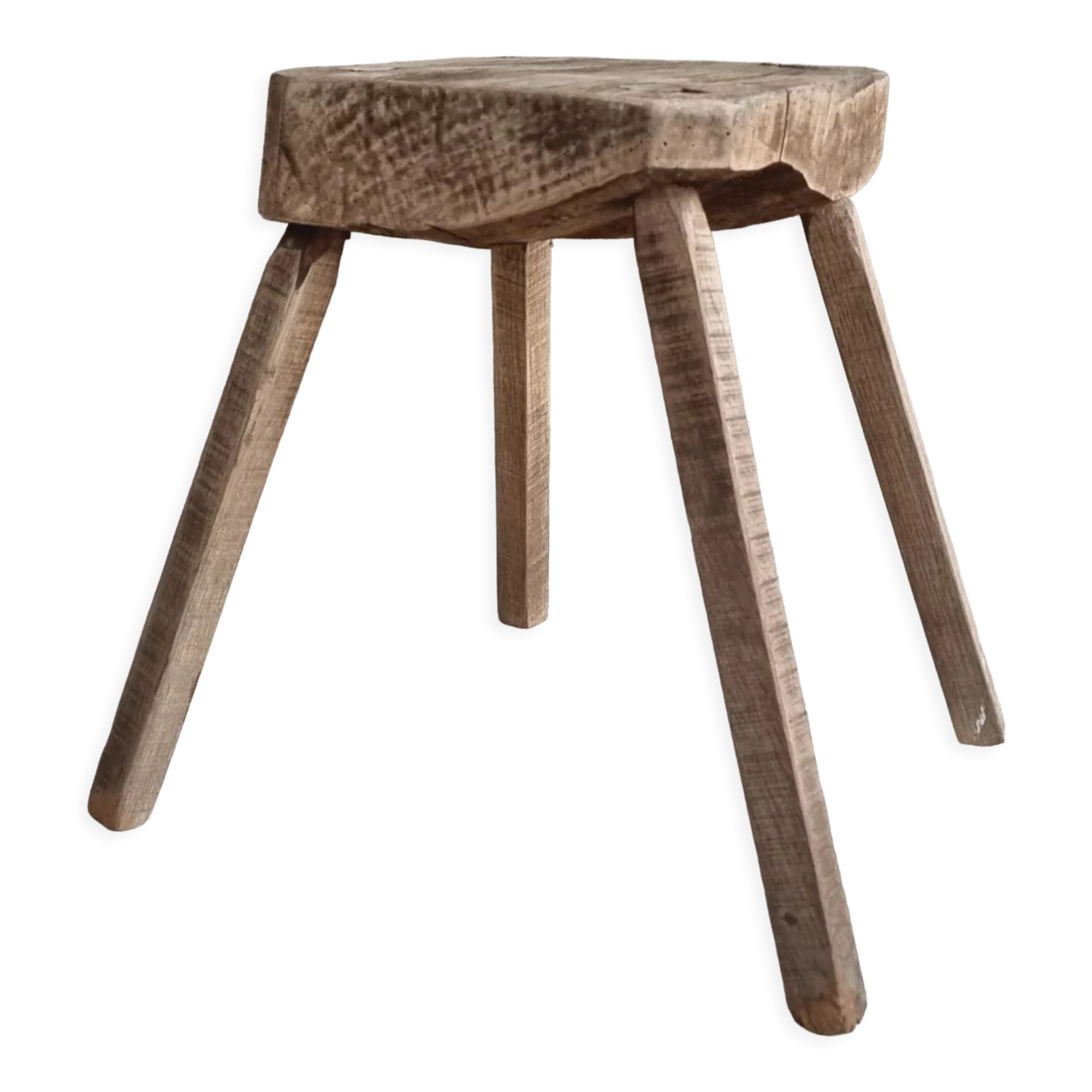 Antique stool rustic side table oak wood