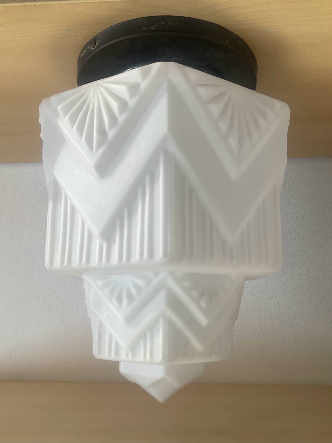 Art Deco Skycrapper ceiling light in opaline glass