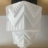 Art Deco Skycrapper ceiling light in opaline glass