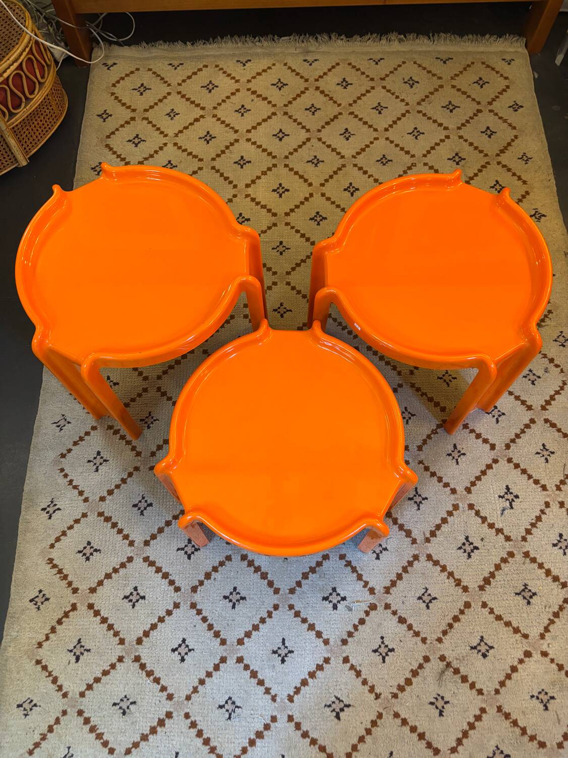 Set of 3 orange nesting tables from Kartell