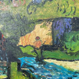 Tableau peinture ancienne paysage Saint Cloud expressionniste