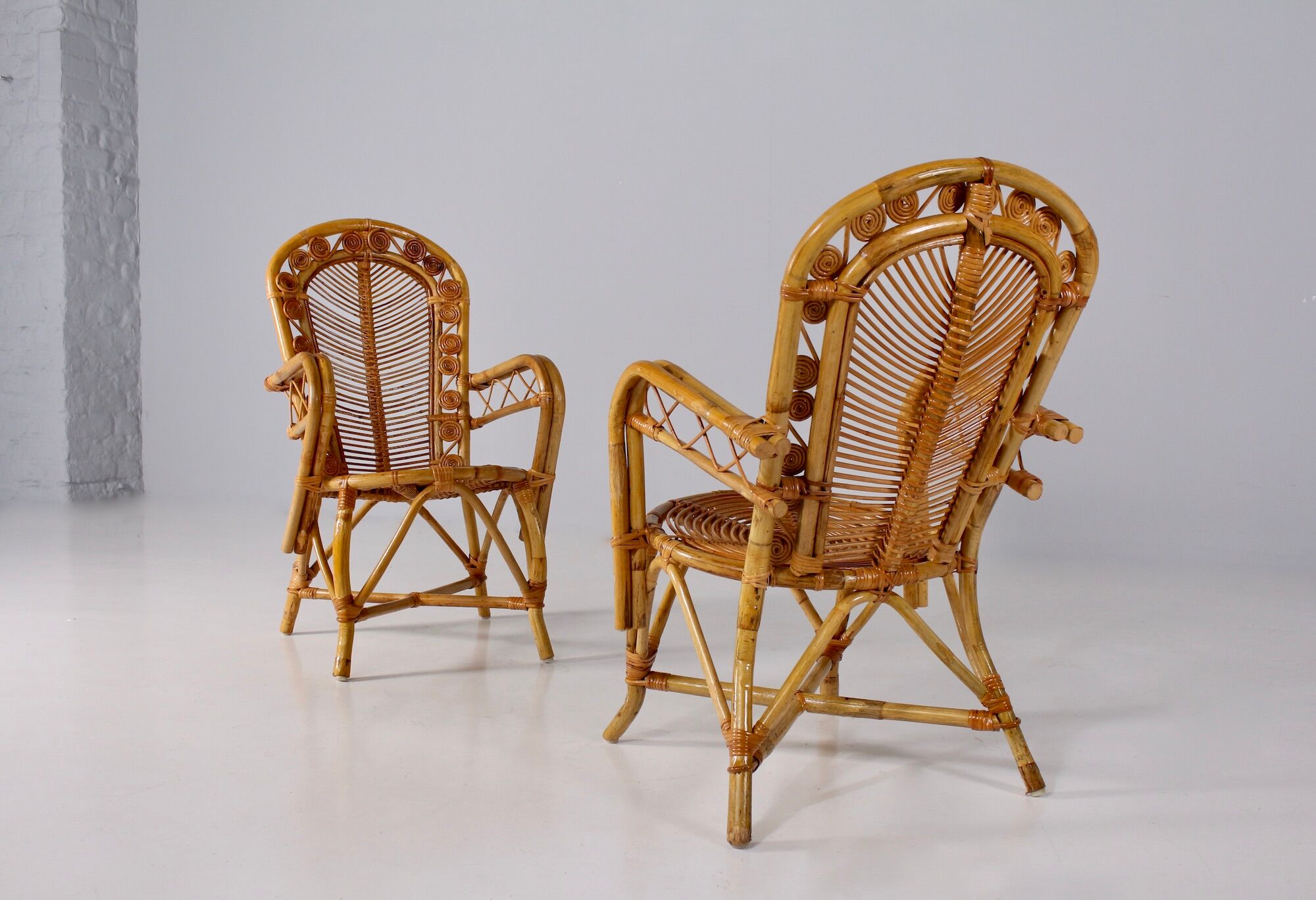 2 bamboo armchairs "wicker chairs"