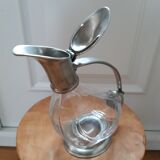 Ancienne carafe canard en cristal et étain