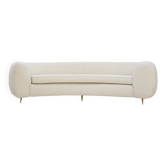 Curved Four-Seat Italian Sofa in White Bouclé Wool, Brass Legs