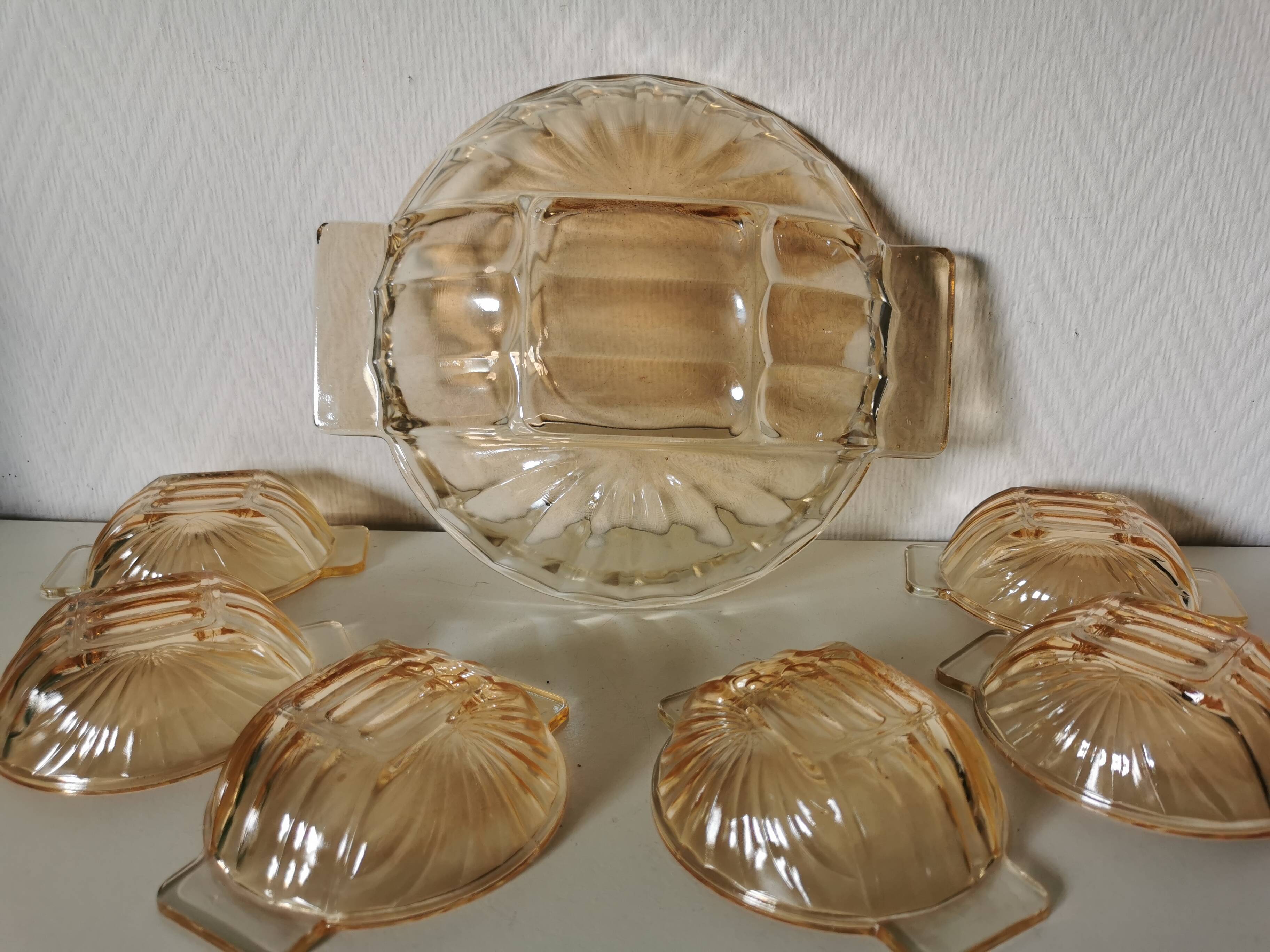 Art Deco pearly glass dessert service