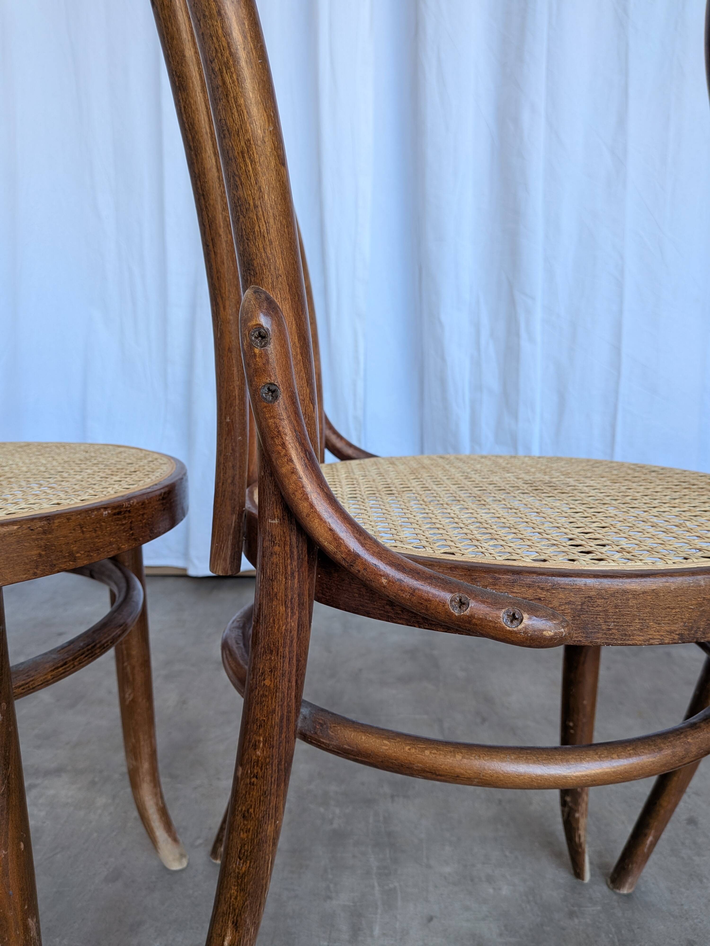 Set of 6 Bentwood Dining Chairs with Cane Seat / Bistro Thonet Style Chairs