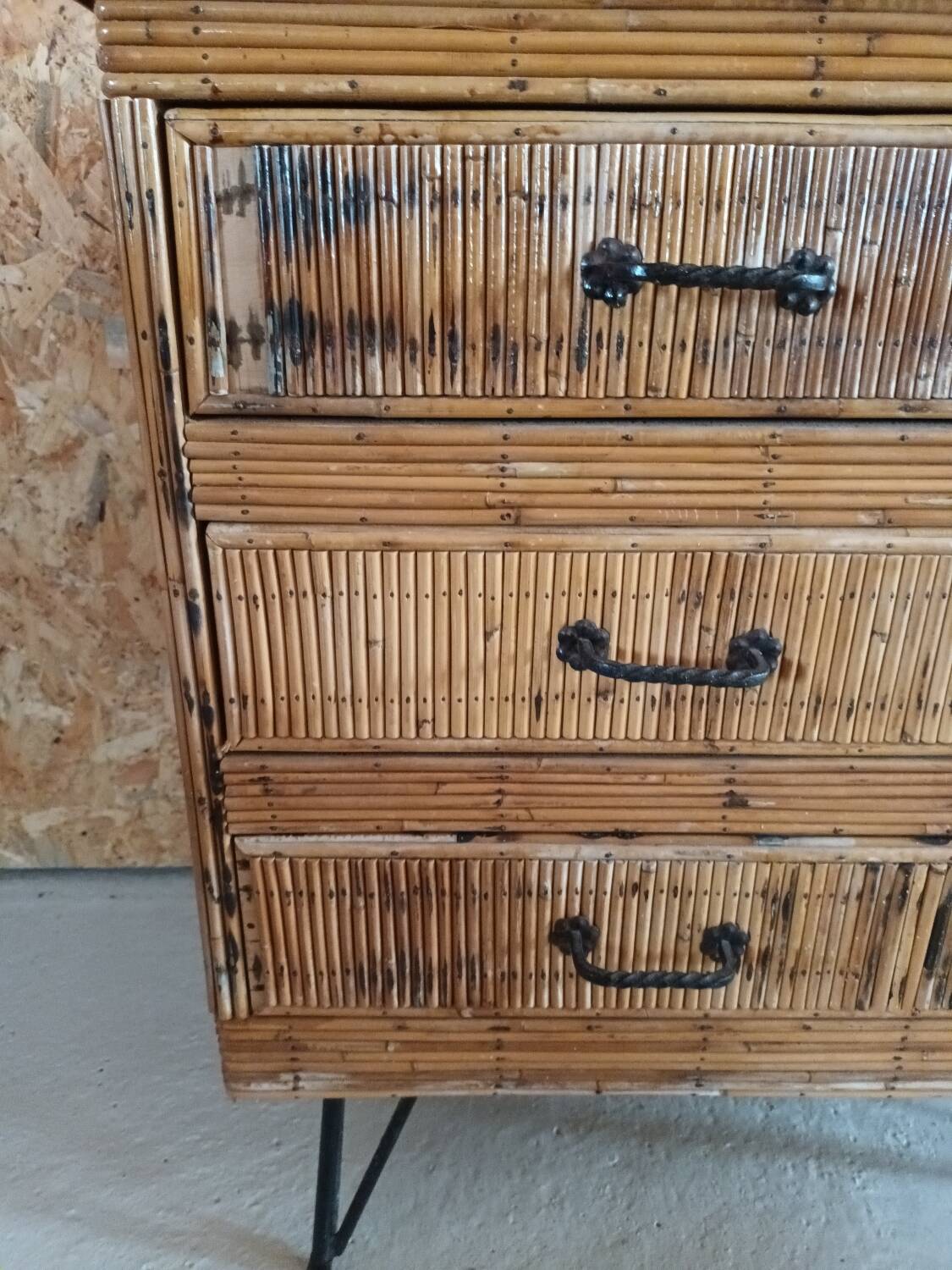 Vintage rattan chest of drawers