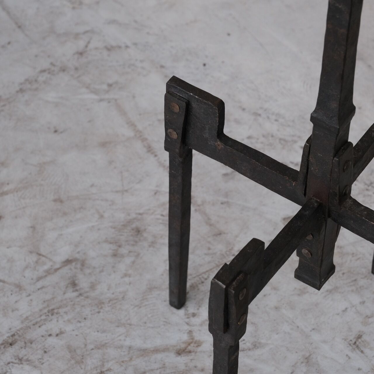 Brutalist iron mid-century floor and table lamp set