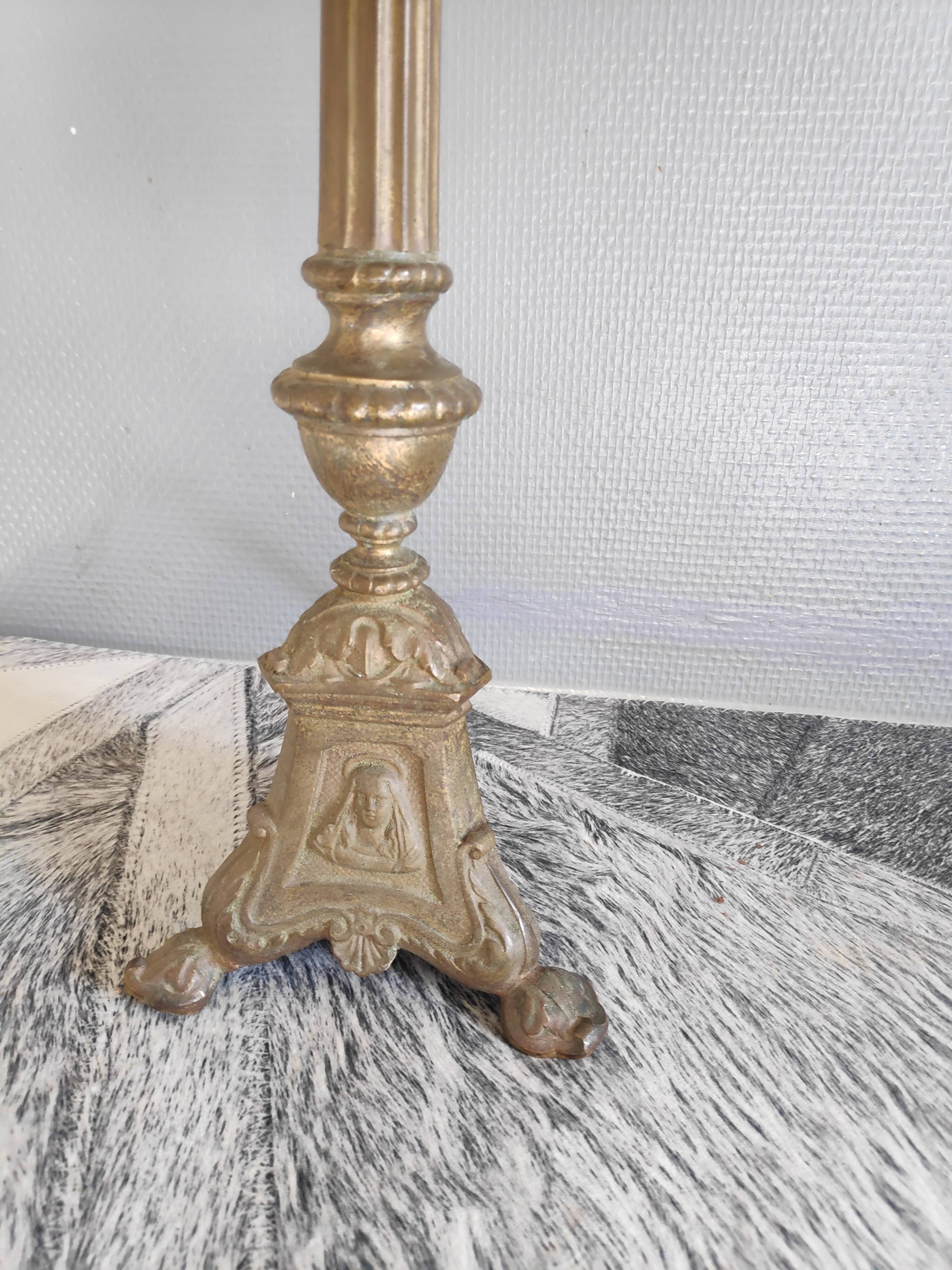 Old brass foot lamp and period lampshade