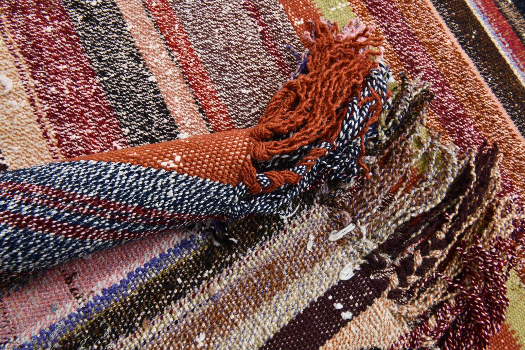 Kilim multicolore rayé moderne 6x7, 203x230Cm