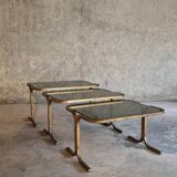 3 nesting tables in brass and glass
