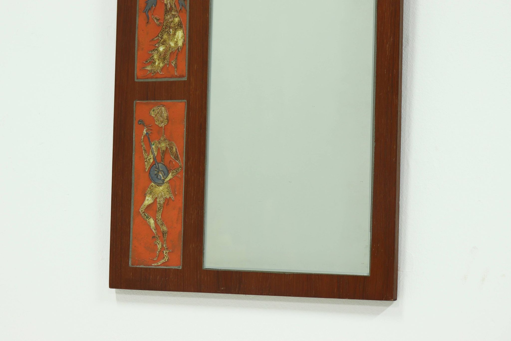 Miroir en teck et céramique par Atelier Pinson, années 1960