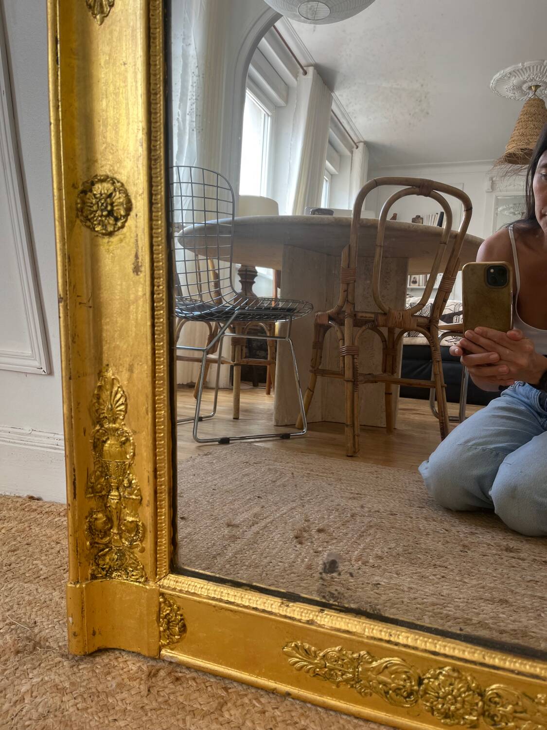 Antique mirror gilded with gold leaf 76cmx160cm