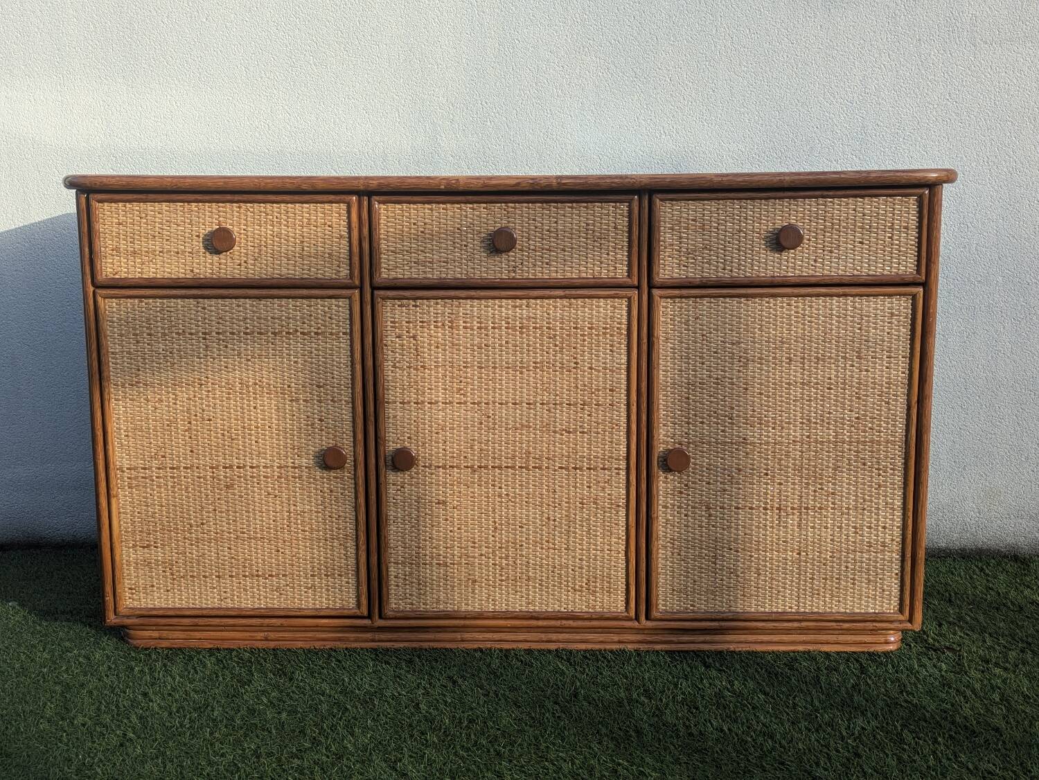Vintage 1980s rattan sideboard by Roche Bobois