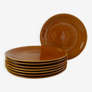 Set de 8 assiettes plates en céramique émaillée ocre