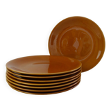 Set of 8 ocher enameled ceramic dinner plates