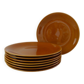 Set of 8 ocher enameled ceramic dinner plates