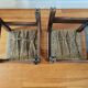 Pair of handcrafted stools from Friuli in carved wood, Italy, circa 1960.